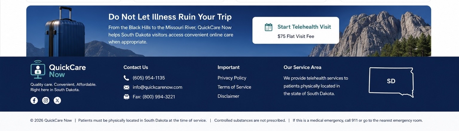 Do not let illness ruin your trip. QuickCare Now contact information and South Dakota service area.